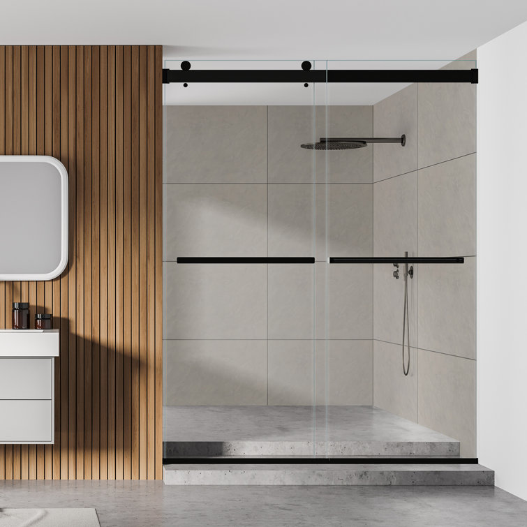 Matte Black Frameless Clear Glass Bypass Shower Door, 60" W x 76" H