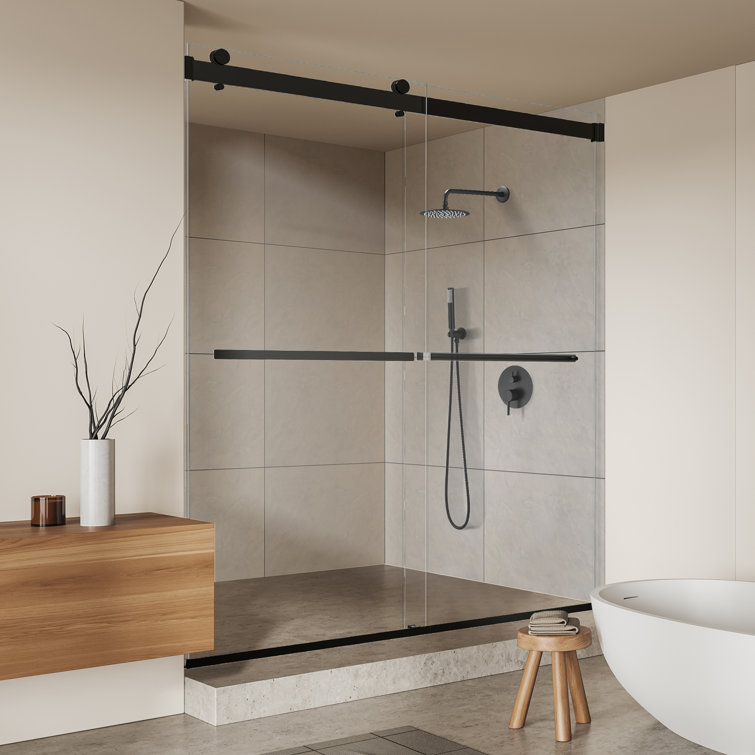 Altair 64" Matte Black Frameless Bypass Shower Door with Clear Glass