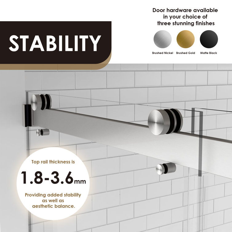 64" W x 76" H Frameless Clear Glass Shower Door with Nickel Finish