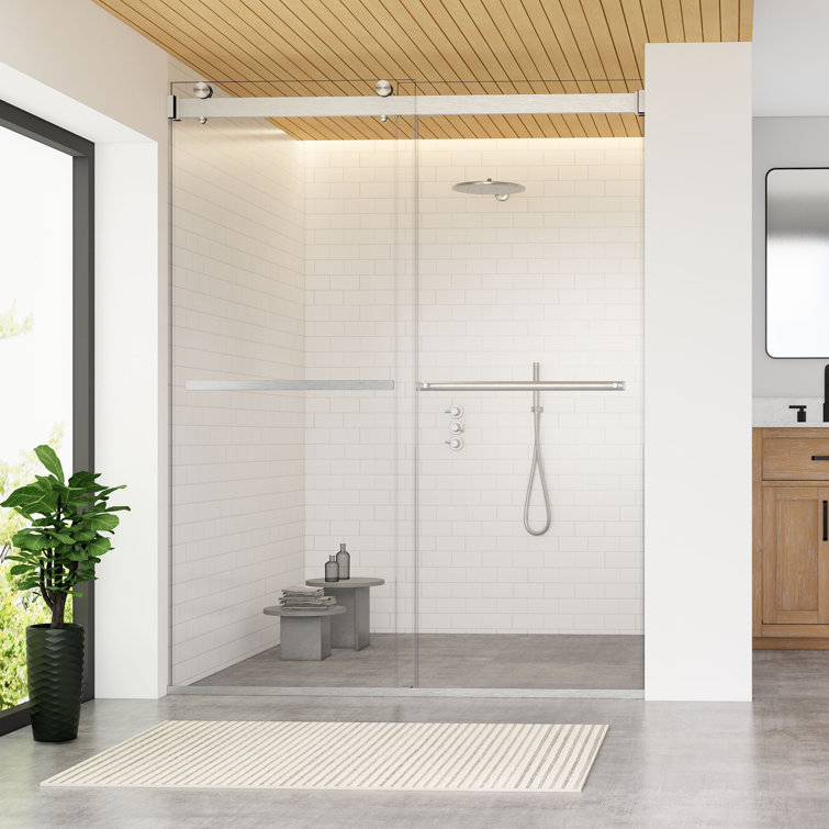 60" W x 76" H Frameless Clear Glass Shower Door with Nickel Finish
