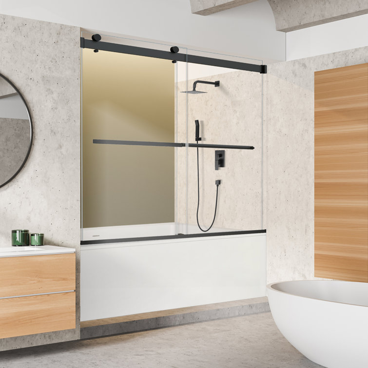 Marcelo 60" Matte Black Frameless Tub Door with Clear Glass