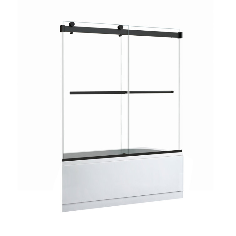 Marcelo 60" Matte Black Frameless Tub Door with Clear Glass