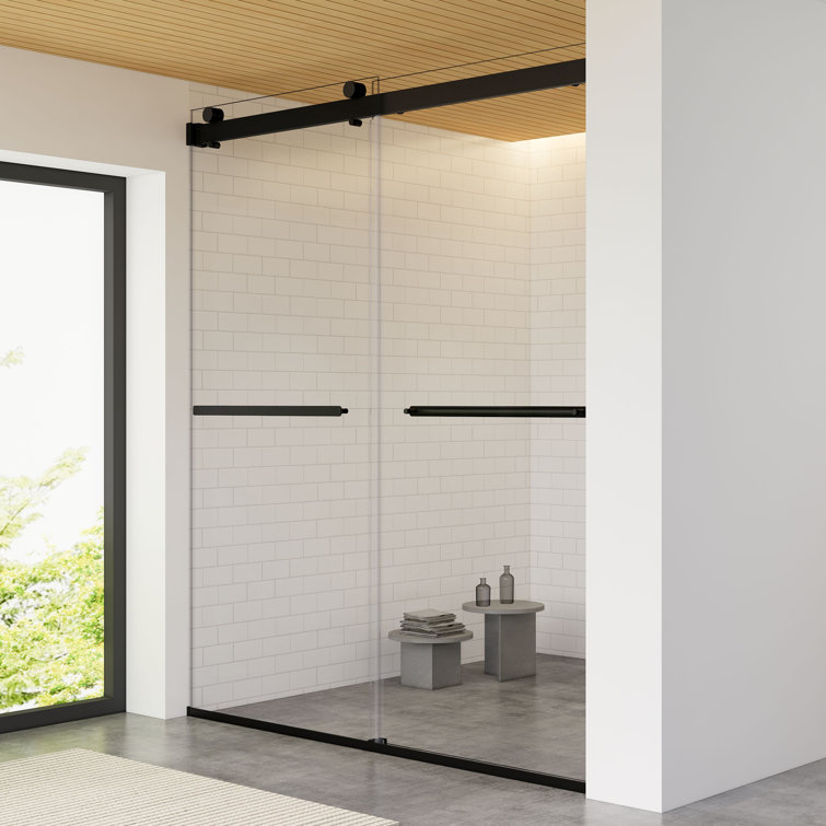 Altair 64" Matte Black Frameless Bypass Shower Door with Clear Glass