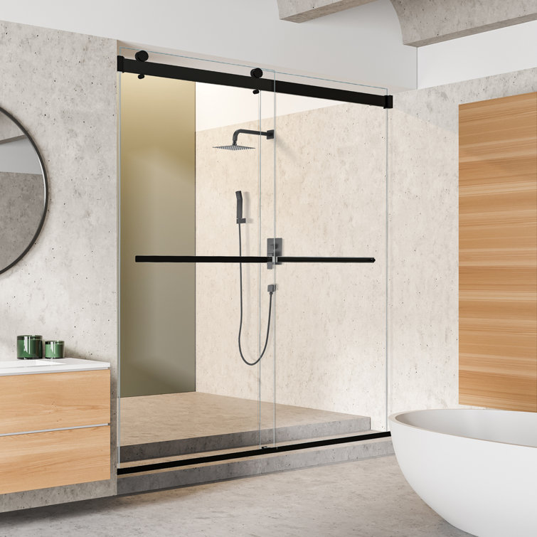 Matte Black Frameless Clear Glass Bypass Shower Door, 60" W x 76" H