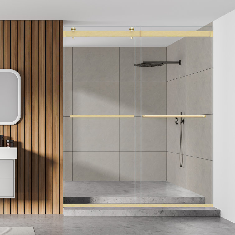 64" Gold Frameless Bypass Shower Door with Clear Glass