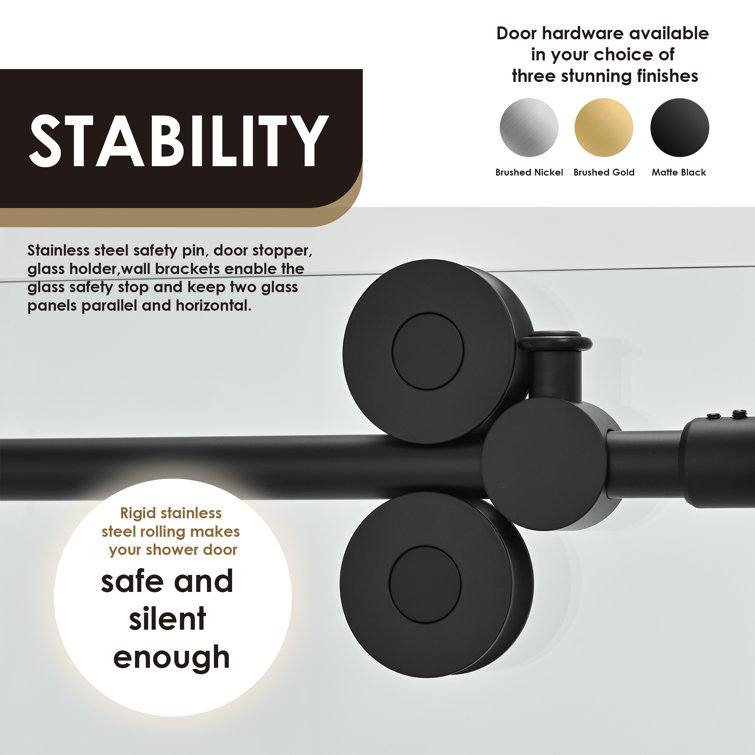 Altair Matte Black Frameless Sliding Shower Door with Clear Glass