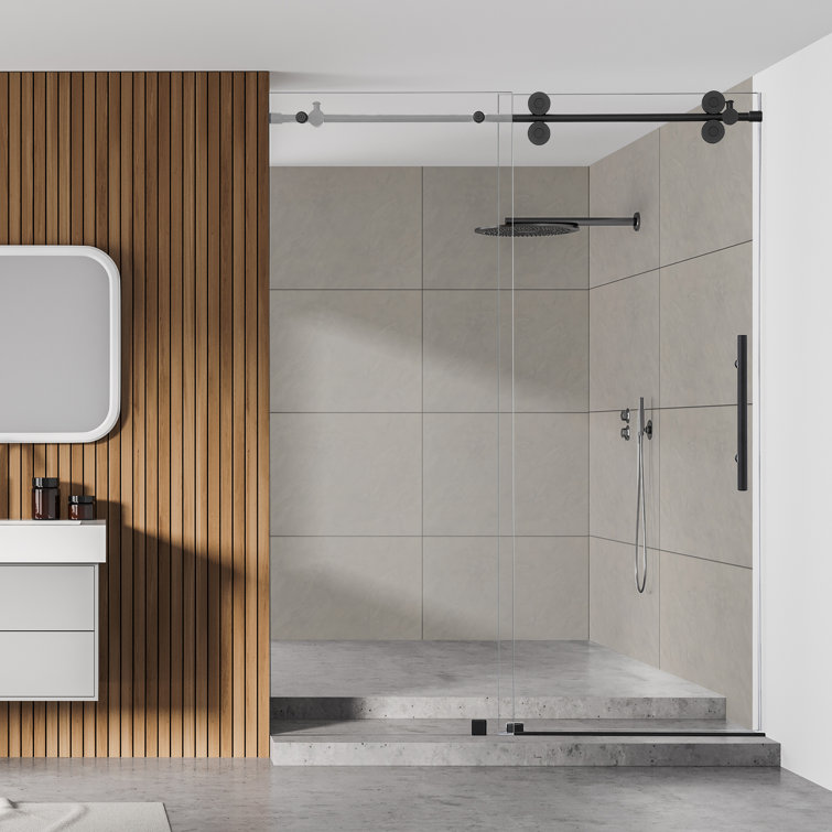 Matte Black Frameless Sliding Shower Door with Clear Glass
