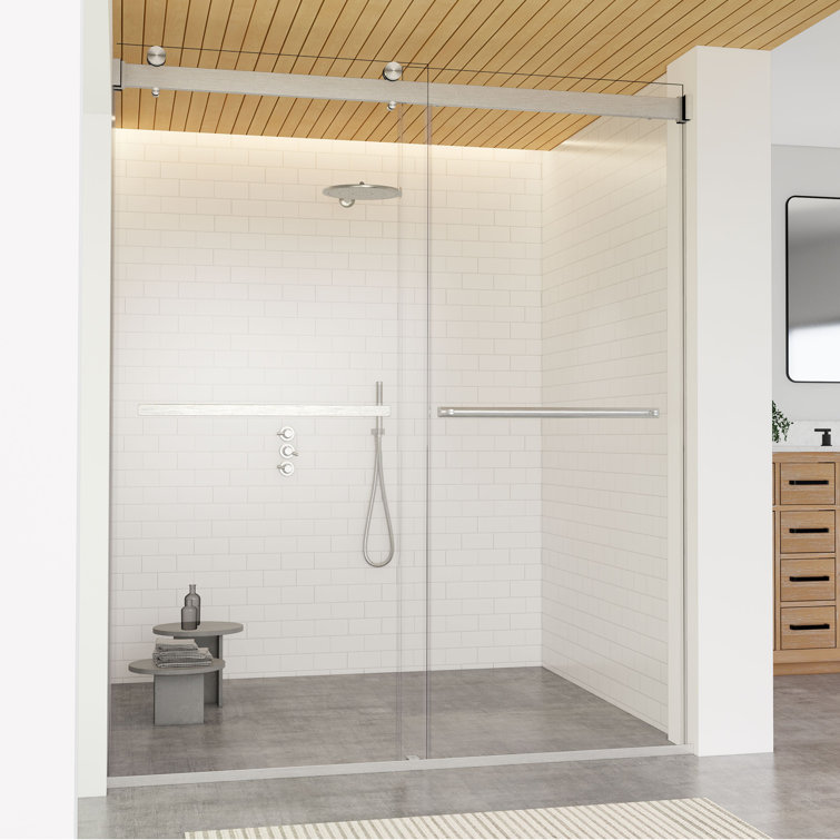 64" W x 76" H Frameless Clear Glass Shower Door with Nickel Finish