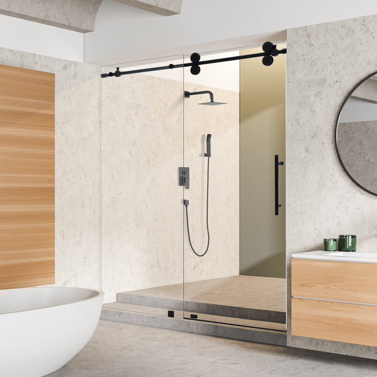 Matte Black Frameless Sliding Shower Door with Clear Glass