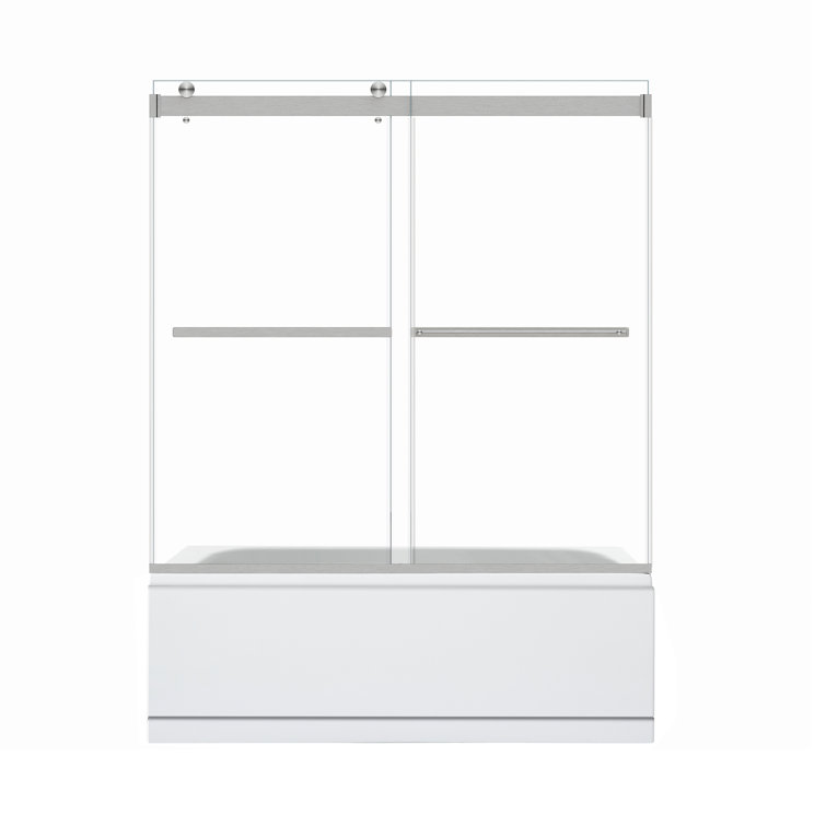 Marcelo 60" Frameless Sliding Tub Door in Brushed Nickel with Clear Glass