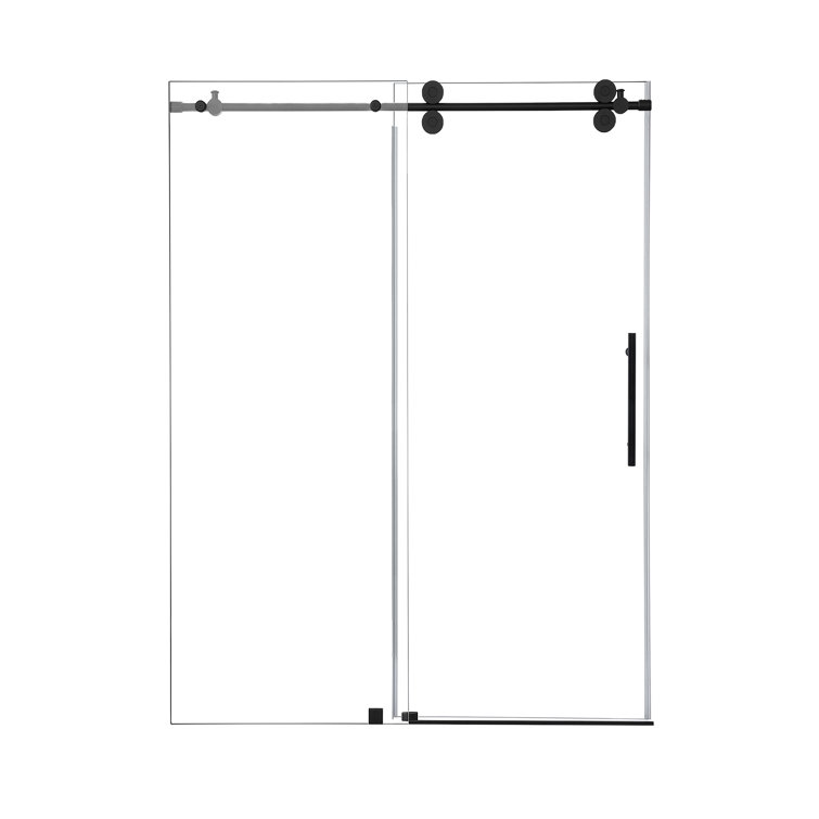 Matte Black Frameless Sliding Shower Door with Clear Glass