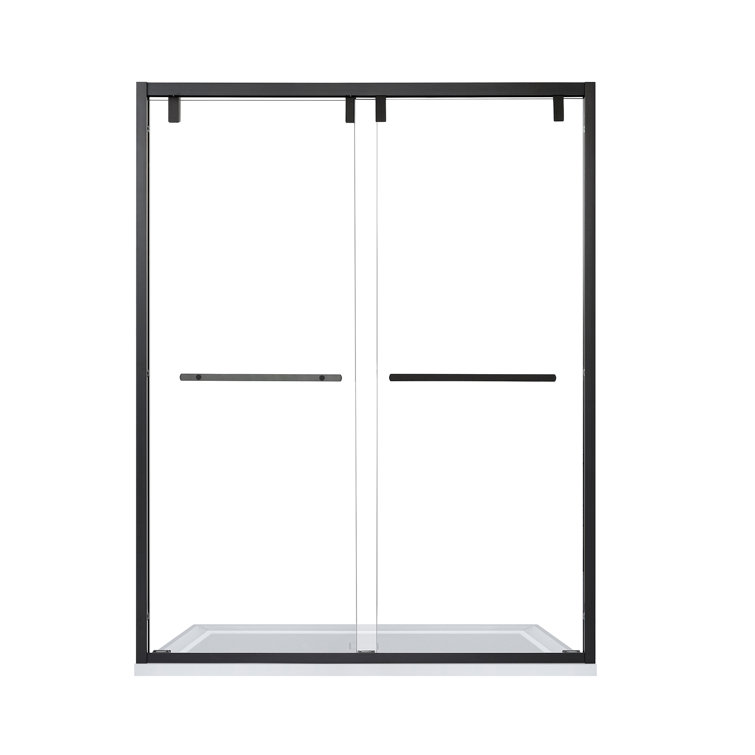 60" Matte Black and Clear Glass Semi-Frameless Shower Door