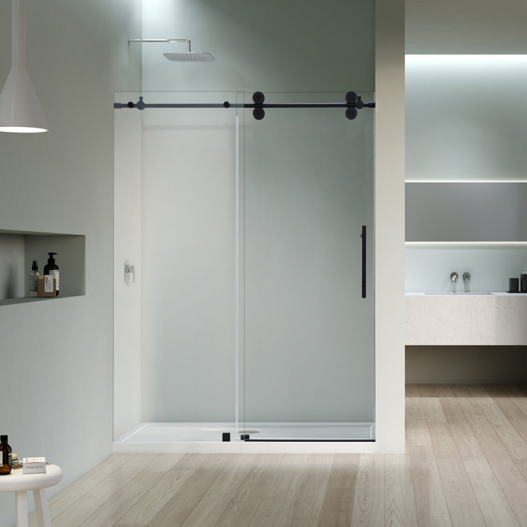 Matte Black Frameless Sliding Shower Door with Clear Glass