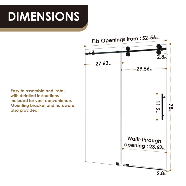 Matte Black Frameless Sliding Shower Door with Clear Glass