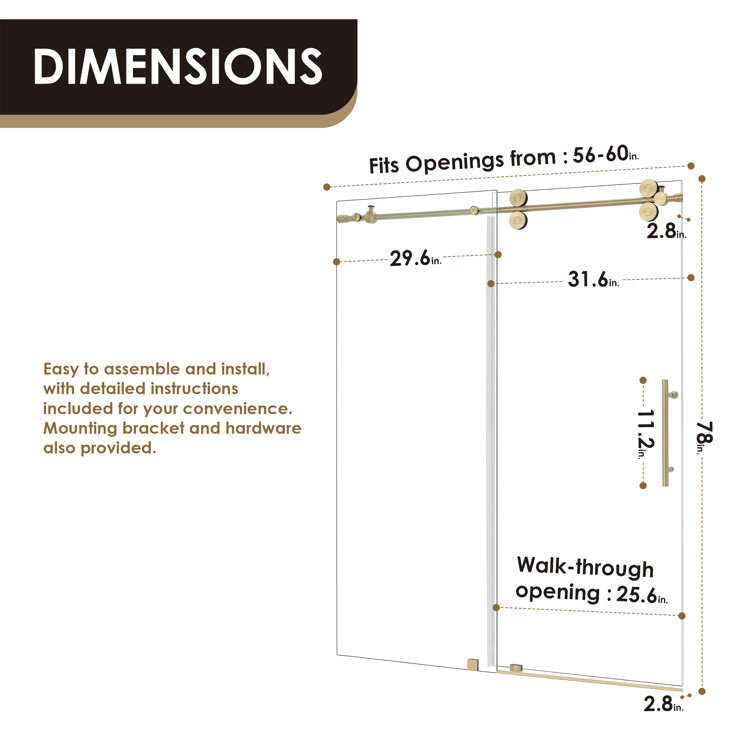 Altair Lazaro 60" Gold Frameless Sliding Shower Door