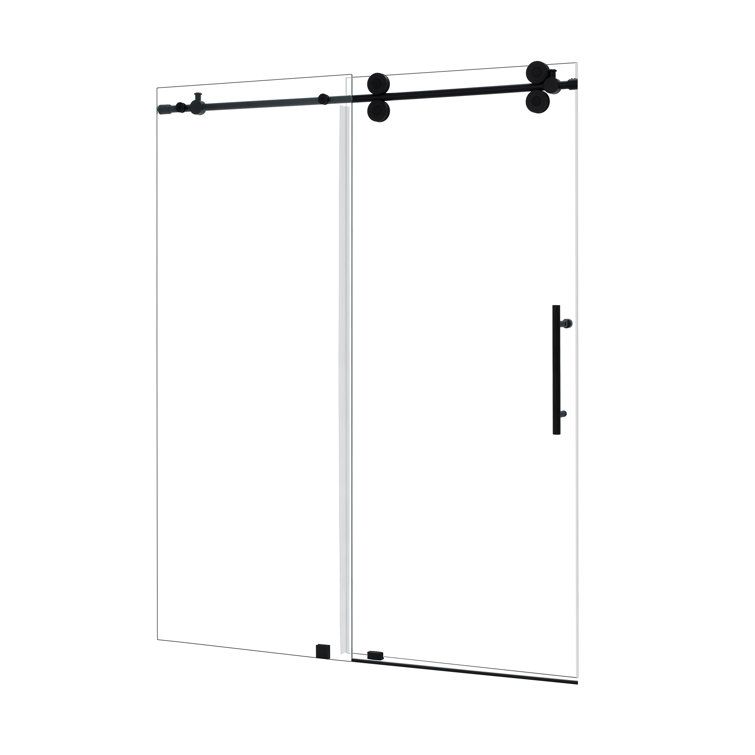 Altair Matte Black Frameless Sliding Shower Door with Clear Glass