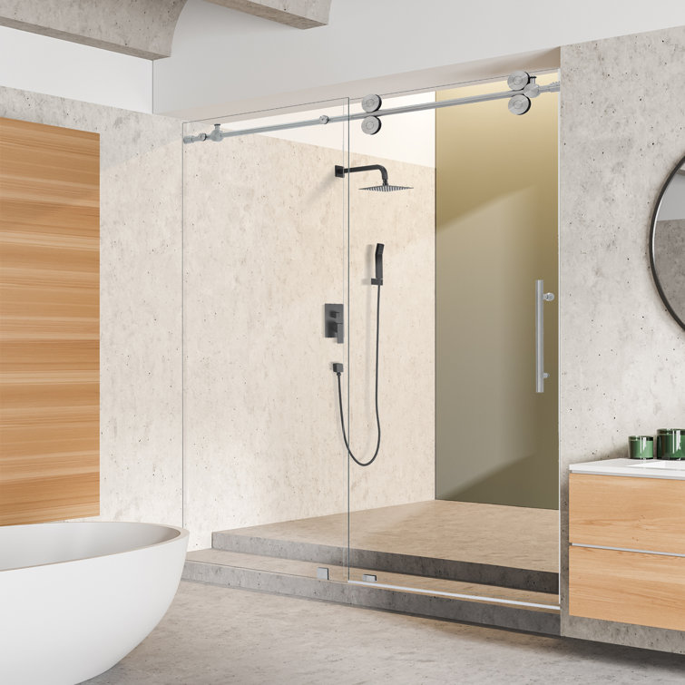 68" Frameless Clear Glass Sliding Shower Door with Brushed Nickel Finish