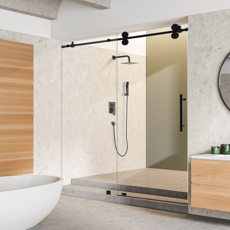 Matte Black Frameless Sliding Shower Door with Clear Glass