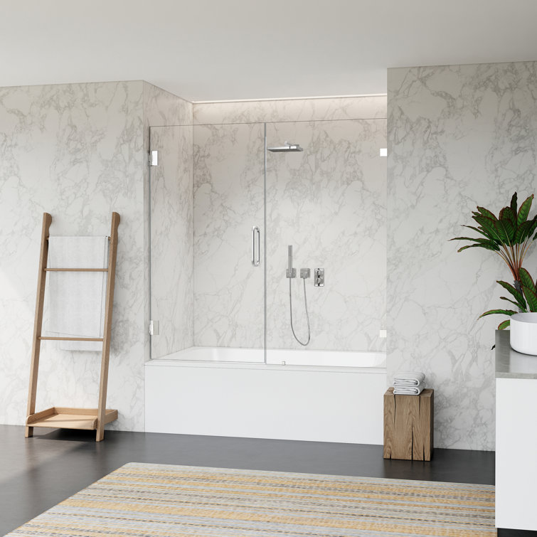 60" Polished Chrome Frameless Hinged Tub Door with Clear Glass