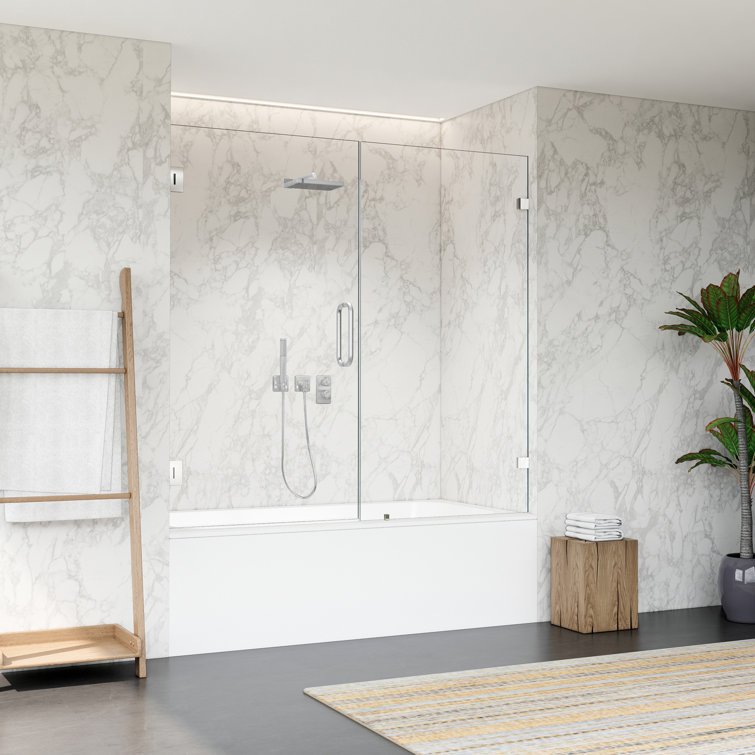 60" Polished Chrome Frameless Hinged Tub Door with Clear Glass