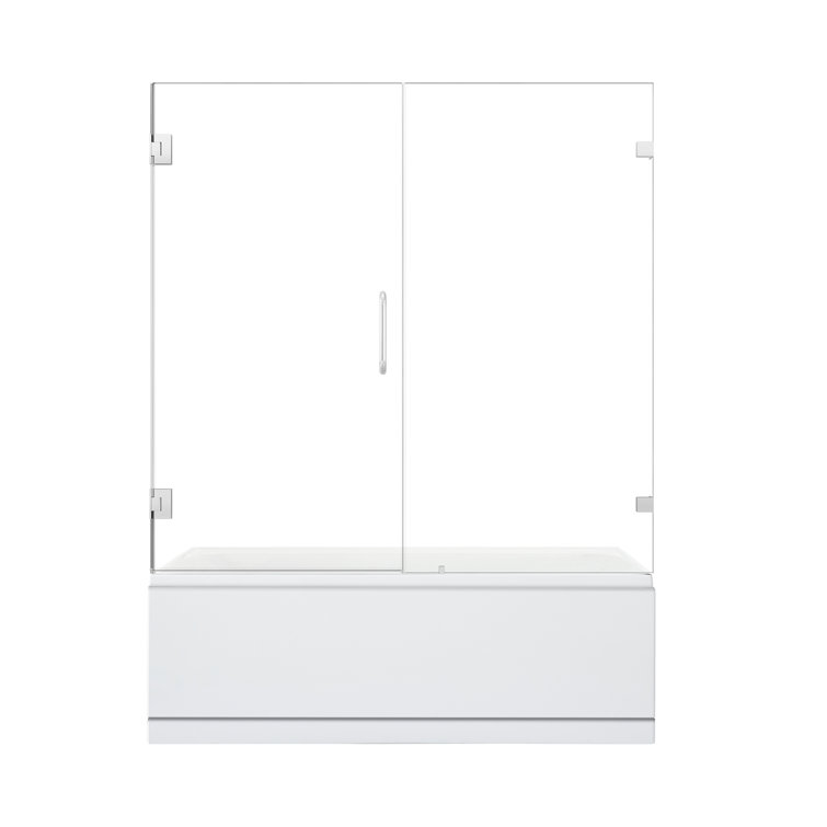 60" Polished Chrome Frameless Hinged Tub Door with Clear Glass