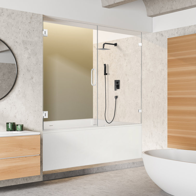 60" Polished Chrome Frameless Hinged Tub Door with Clear Glass