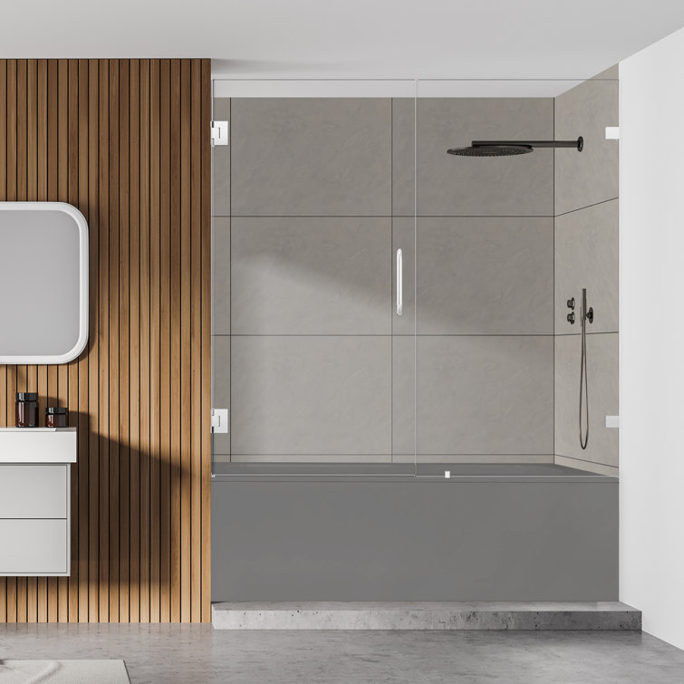 60" Polished Chrome Frameless Hinged Tub Door with Clear Glass