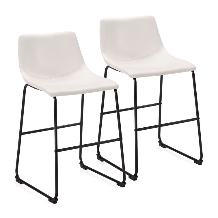 White Faux Leather Counter Height Bar Stools with Metal Legs, Set of 2