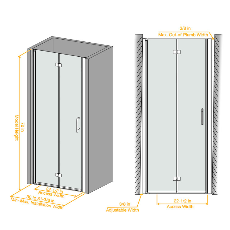 Black 72" Bi-Fold Frameless Shower Door with Clear Glass