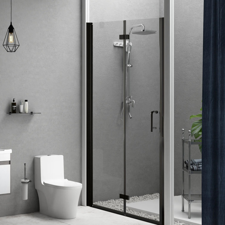 Black 72" Bi-Fold Frameless Shower Door with Clear Glass