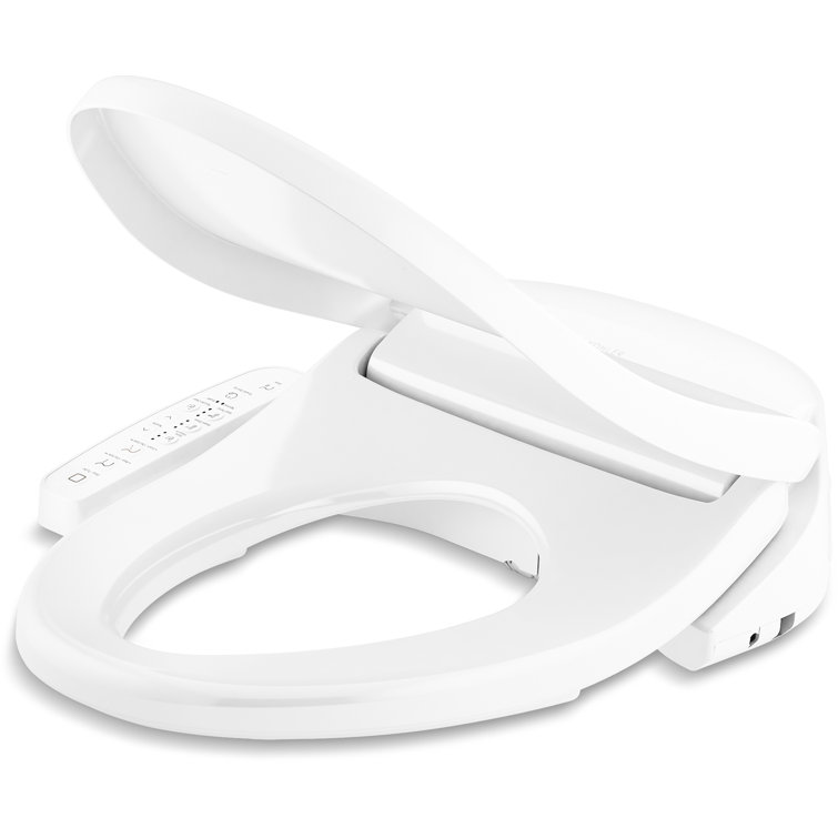 White Round-Front Bidet Toilet Seat with Stainless Steel Wand