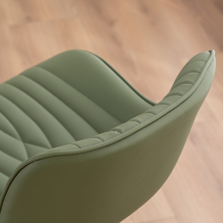 Bean Green Adjustable Swivel Faux Leather Bar Stools with Iron Base