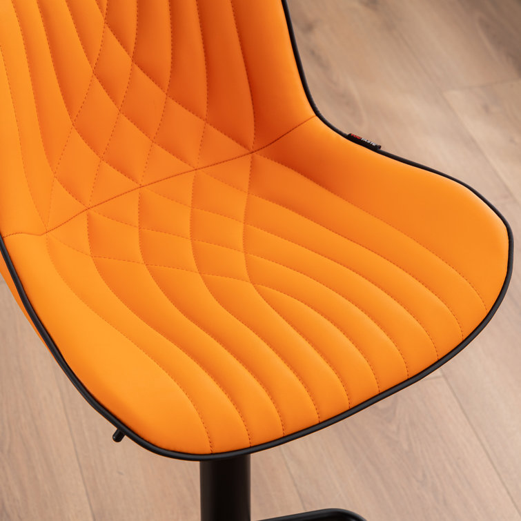 Orange Adjustable Swivel Leather Bar Stools with Pedestal Base, Set of 2