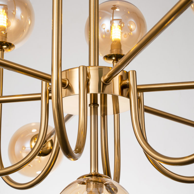 Brass 13-Light Sputnik Glass Bubble Chandelier