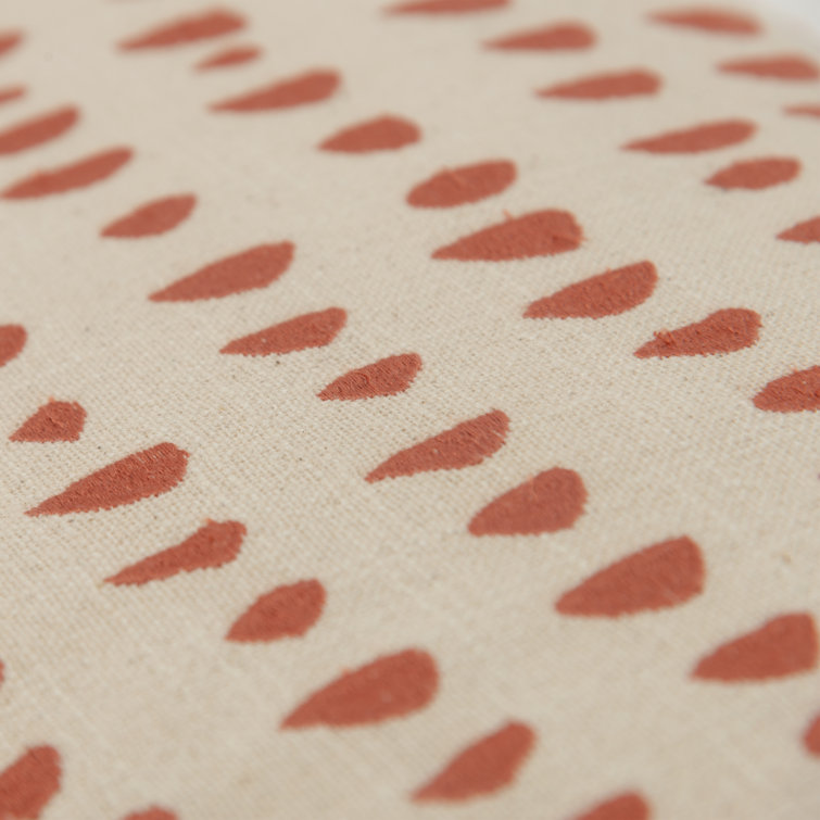 Coral and Natural Embroidered Cotton Lumbar Pillow Set