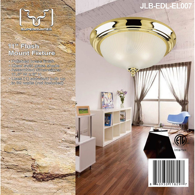 Polished Brass and Glass Round Flush Mount Light