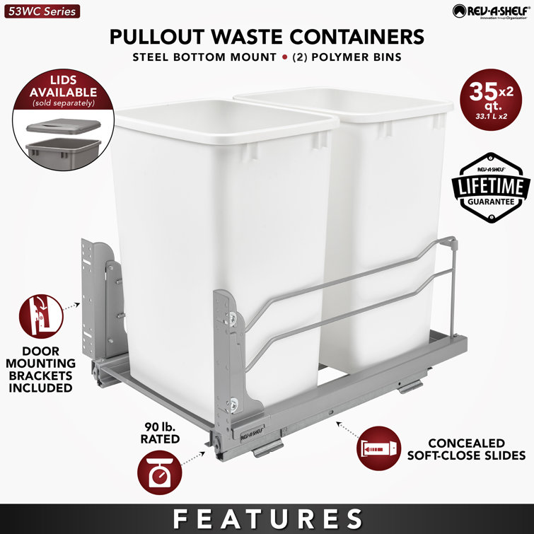 White Double Pull-Out Trash Can with Soft-Close Slides