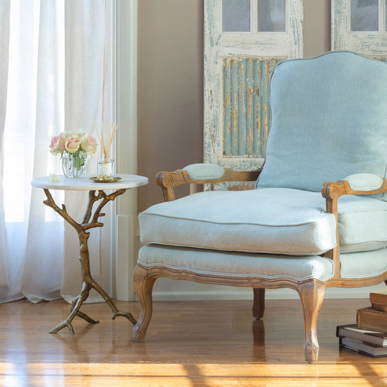 White Marble and Antique Gold Branch Accent Table