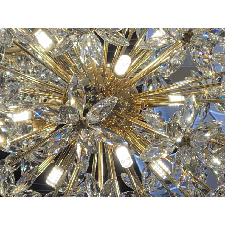 Luxe Crystal Blossom 18-Light Gold Round Chandelier