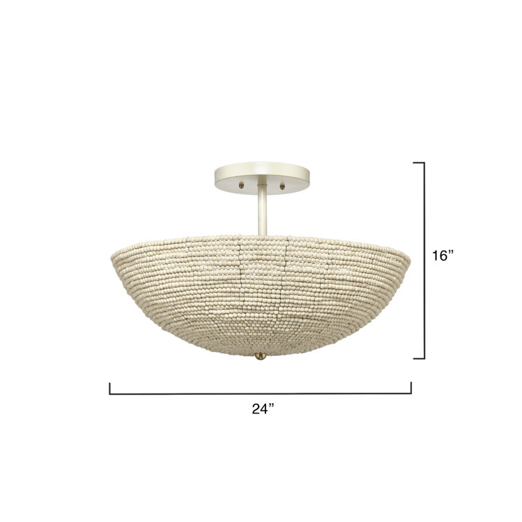 Natural Cream Mango Wood Beaded Semi Flush Mount Light