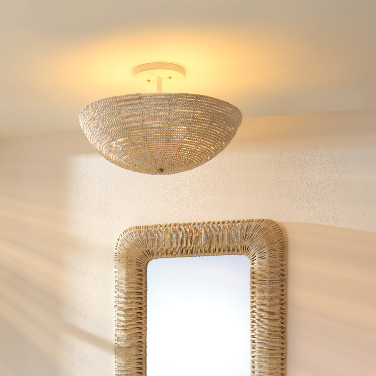 Natural Cream Mango Wood Beaded Semi Flush Mount Light