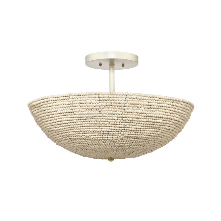 Natural Cream Mango Wood Beaded Semi Flush Mount Light