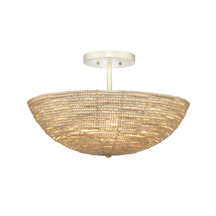 Natural Cream Mango Wood Beaded Semi Flush Mount Light