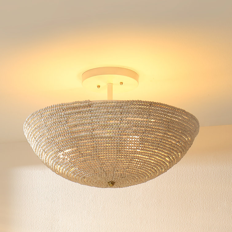 Natural Cream Mango Wood Beaded Semi Flush Mount Light