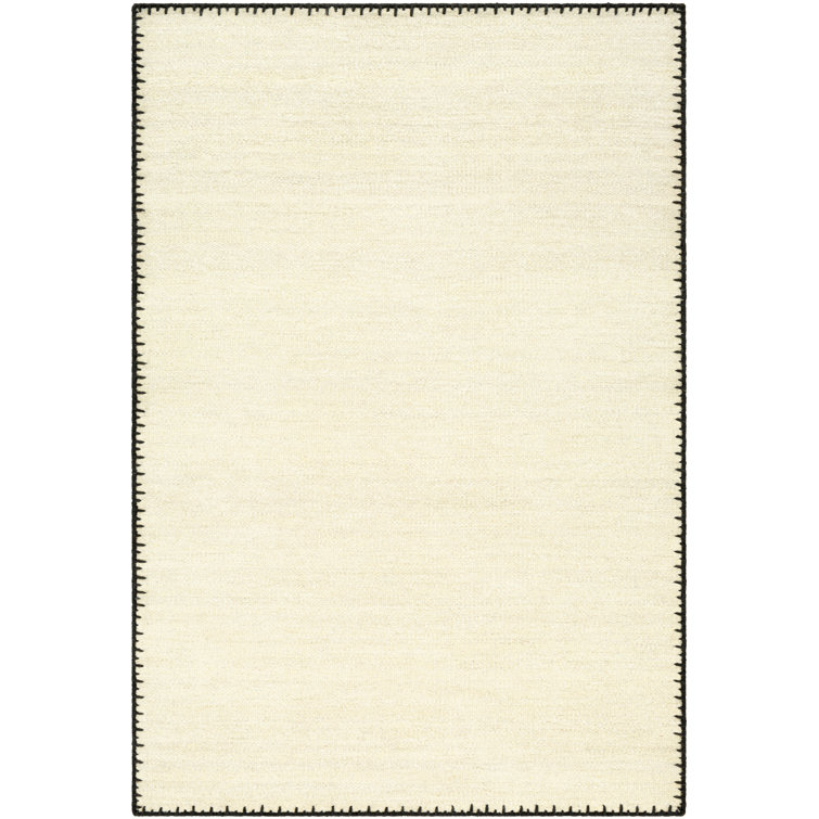 Handmade Beige Wool 8' x 10' Area Rug with Black Border
