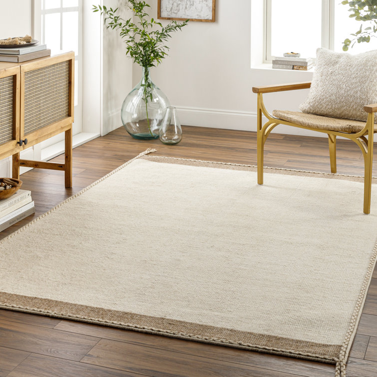 Handwoven Beige and Brown Wool Rectangular Rug 6' x 9'