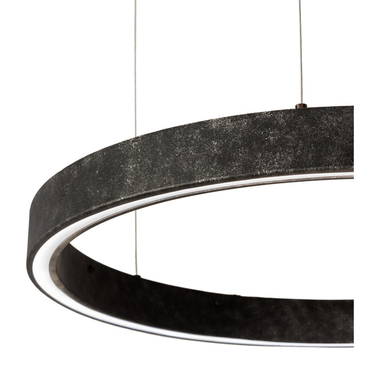 Gunmetal LED Crystal Ring Pendant with Glass Fabric Diffuser