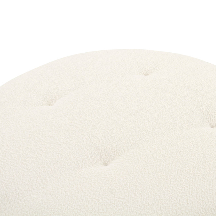 Cream Boucle Round Swivel Ottoman with Solid Wood Frame
