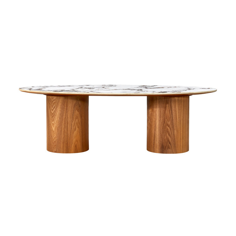 Tamara Oval Faux Marble and Wood Coffee Table