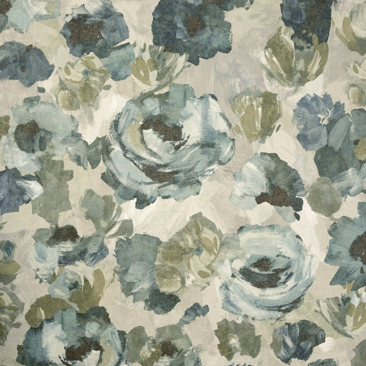 Emerald Gray Floral Non-Pasted Wallpaper Roll with Gold Shimmer